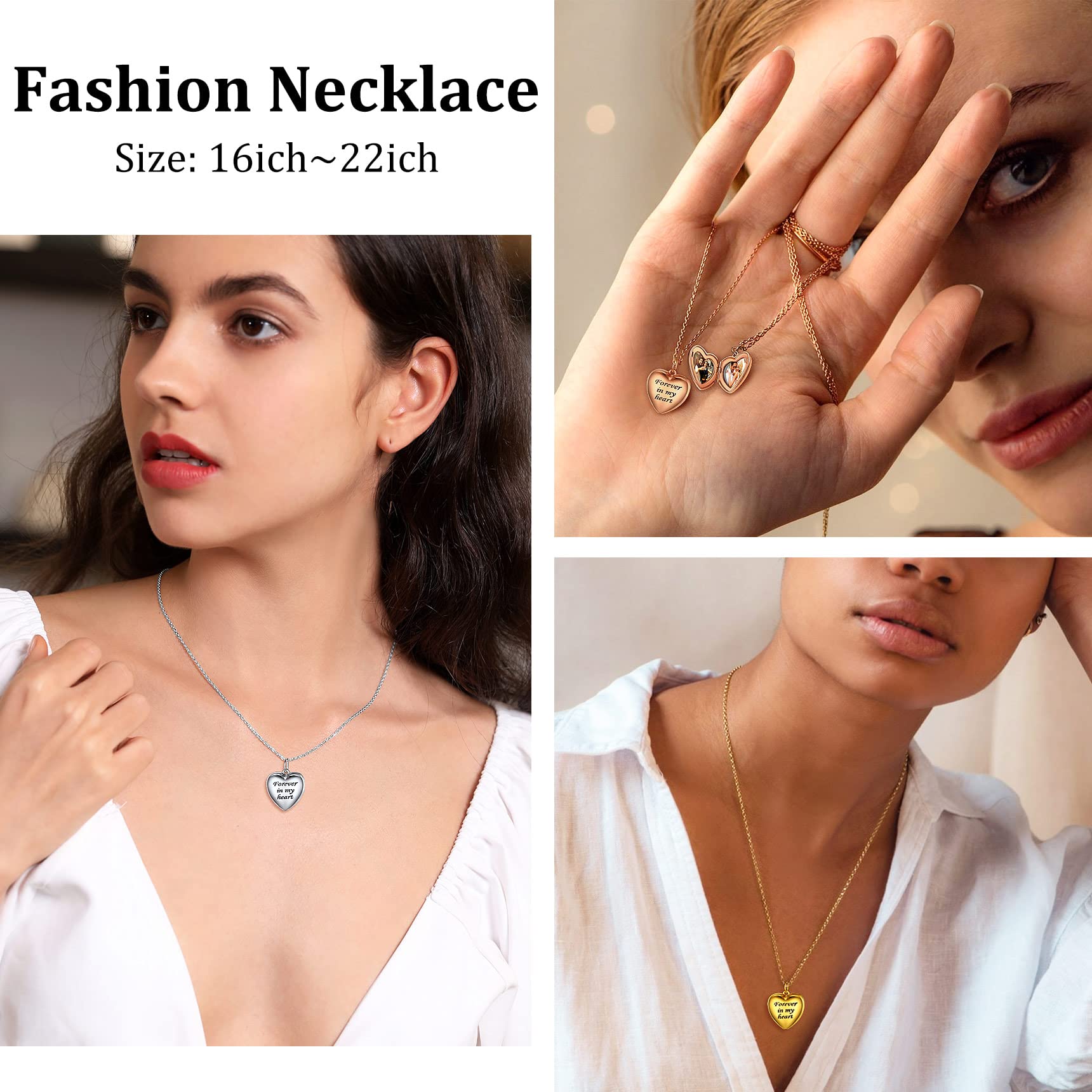 Bestyle Argento 925 Collana Foto Personalizzata a Cuore Portafoto Argento Ciondolo 40/45/55+ 5 cm Regolabile Locket in Rilievo
