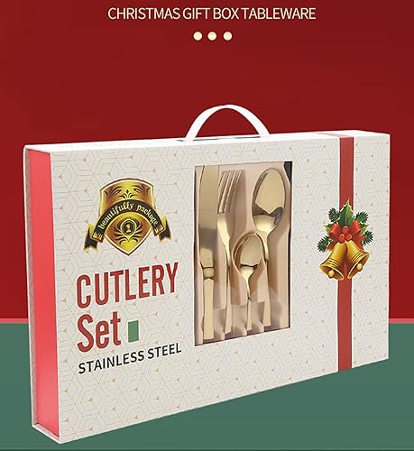 Miniatura 2 de Juego de cubiertos de 96 piezas para 24 juegos de cubiertos de acero inoxidable de alta calidad con caja de regalo, incluye cuchillos, tenedores y