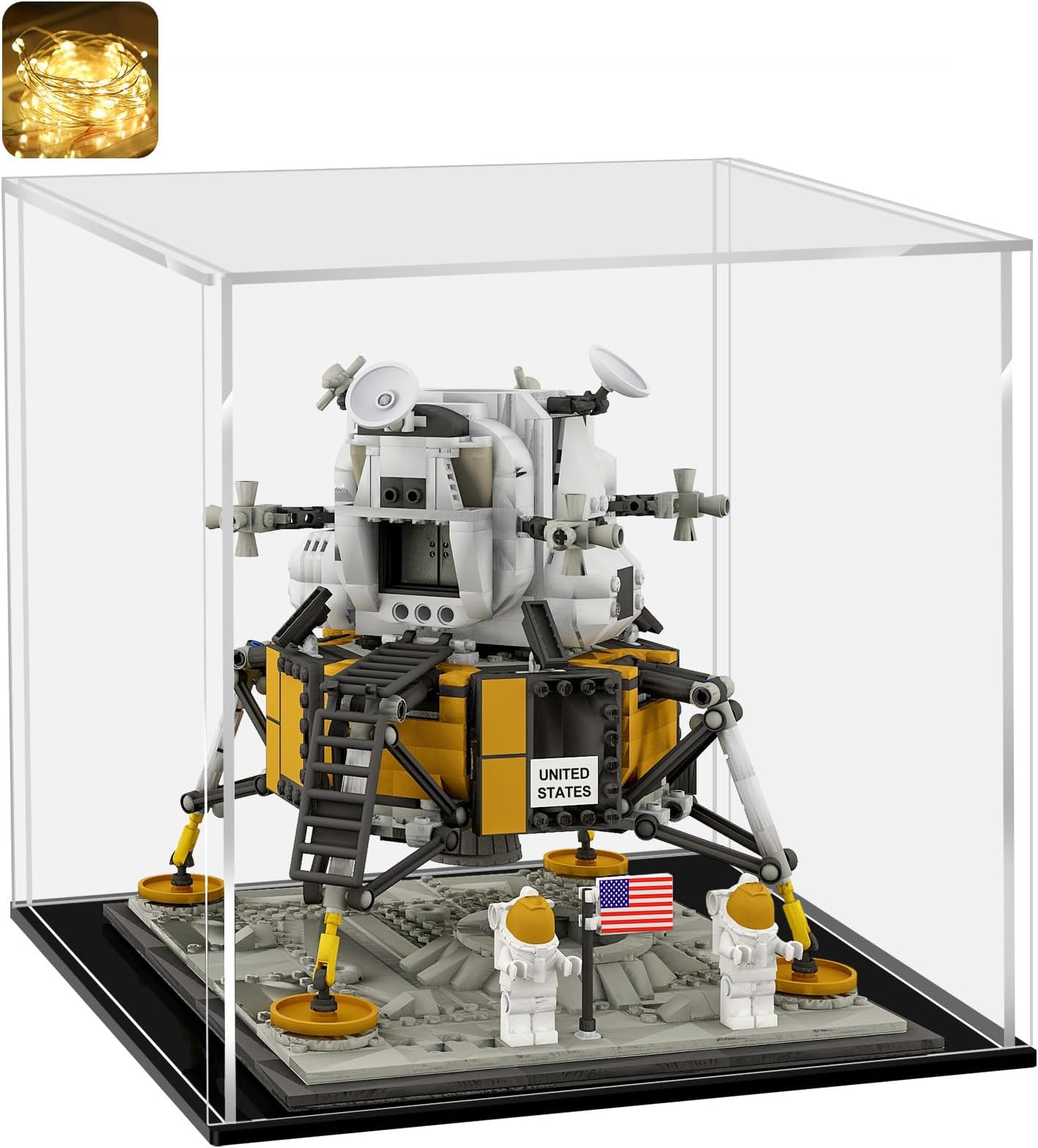 LANSCOERY Acrylic Display Case, Assemble Showcase Display Box for Collectibles, with Dustproof & Seamless Display Design, 13x13x13inch Black Base