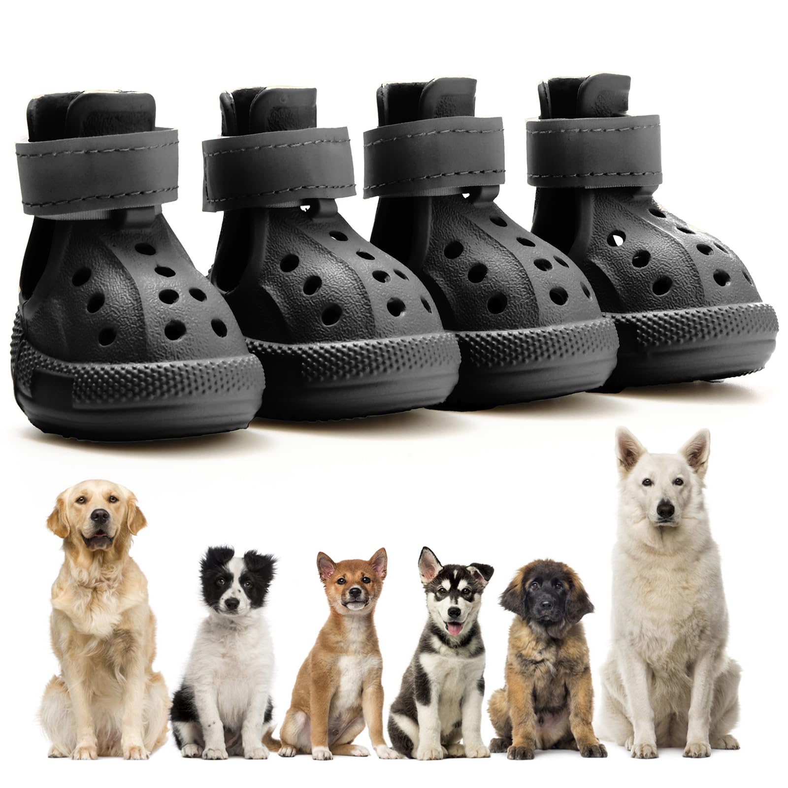 Dog Shoes for Hot Pavement,Non-Slip Waterproof Breathable Easy to Clean Put On and Take Off Dog Boots,Paw Protector for Hot Summer Roads Winter Snow (