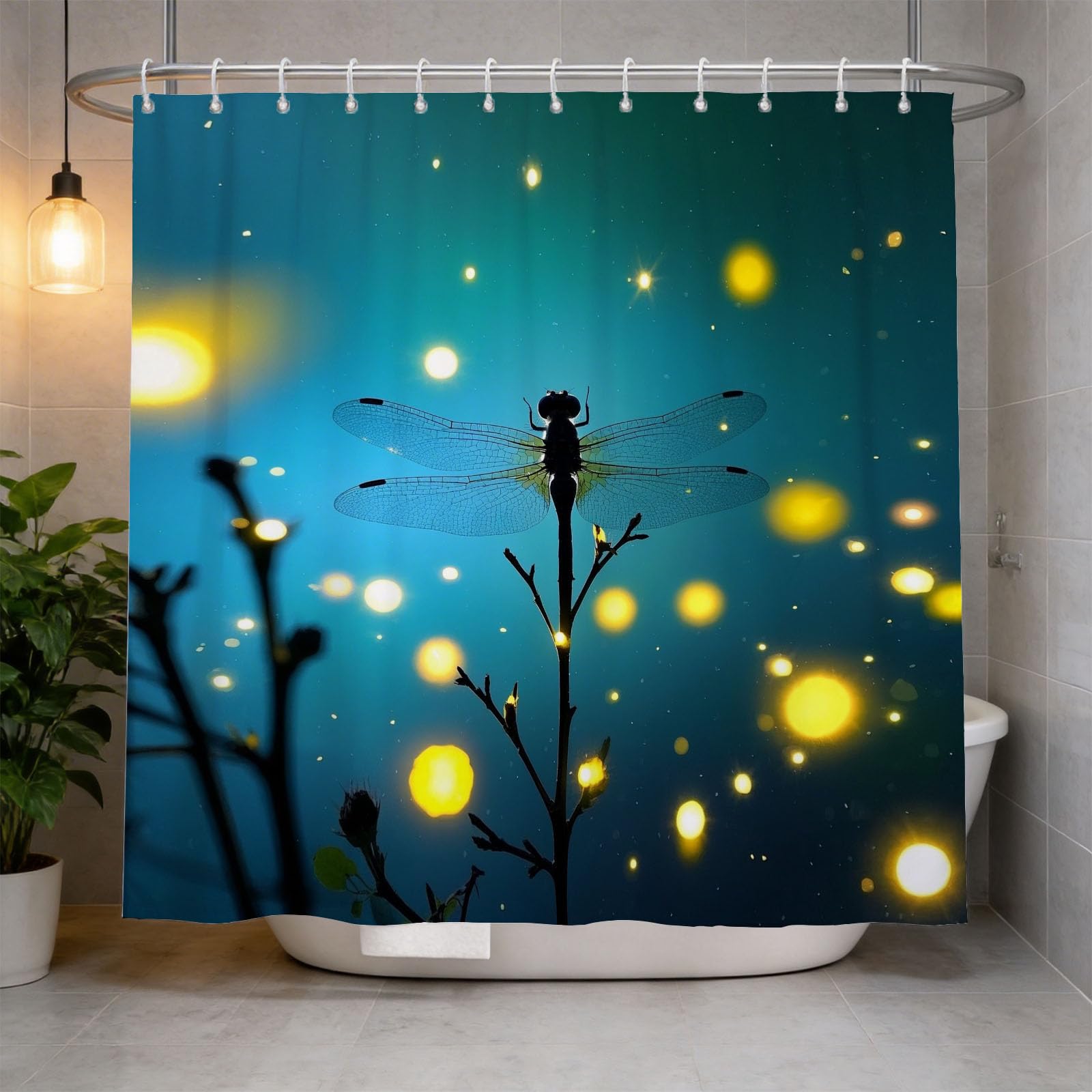Hongduo 3D Dragonfly Shower Curtain for Stalls Bathtubs Dream Bathroom Decor Shower Curtain Set Polyester Fabric Waterproof 180x180cm/71X71 Inch with Hooks