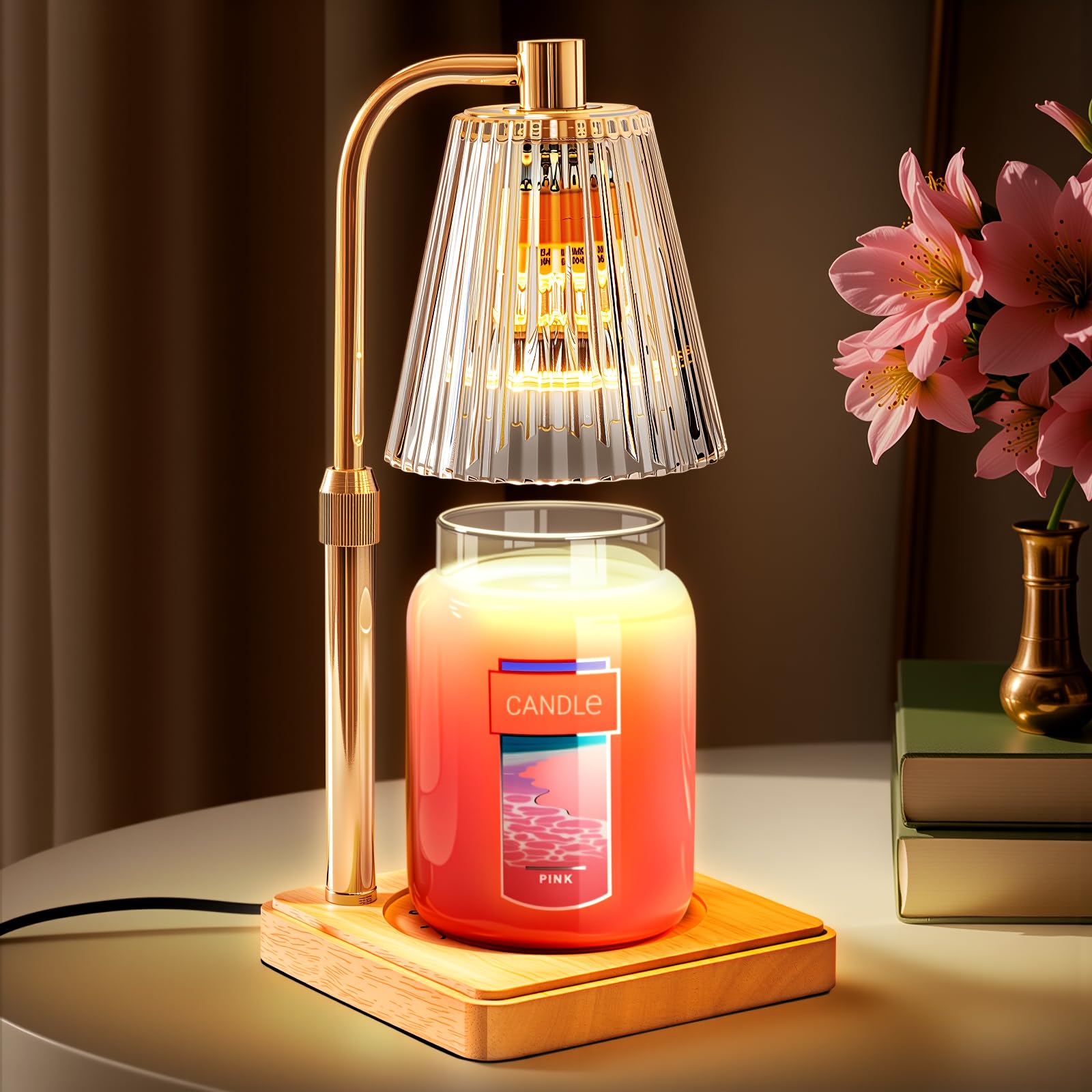 Marycele Candle Warmer Lamp, Electric Candle Lamp Warmer, Gifts for Mom, Bedroom Home Decor Dimmable Vintage Wax Melt Warmer for Scented Wax with 2 Bulbs, Jar Candles