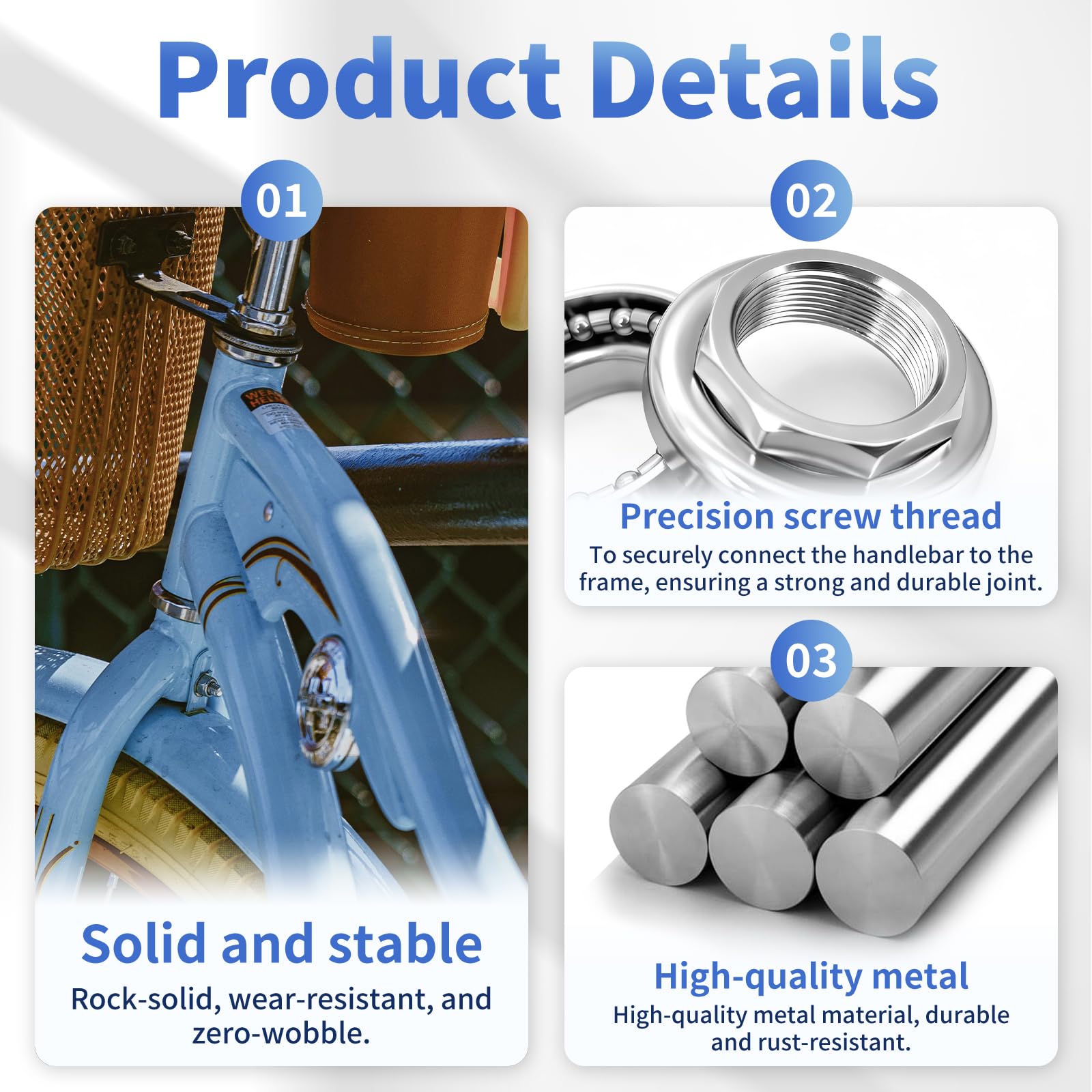 Serie sterzo per Forcella Bici – Set Gioco di sterzo Bici con Cappuccio filettato e Cuscinetti a Sfere, Ricambio per citybike/MTB/Bici retrò, Ideale per sostituire Serie Bici sterzo usurate