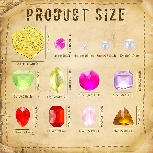 Miniatura 3 de Hanaive Juego de 319 monedas falsas de oro del tesoro pirata, gemas y joyas de plástico para Halloween, decoración de fiesta, tesoro para aventuras