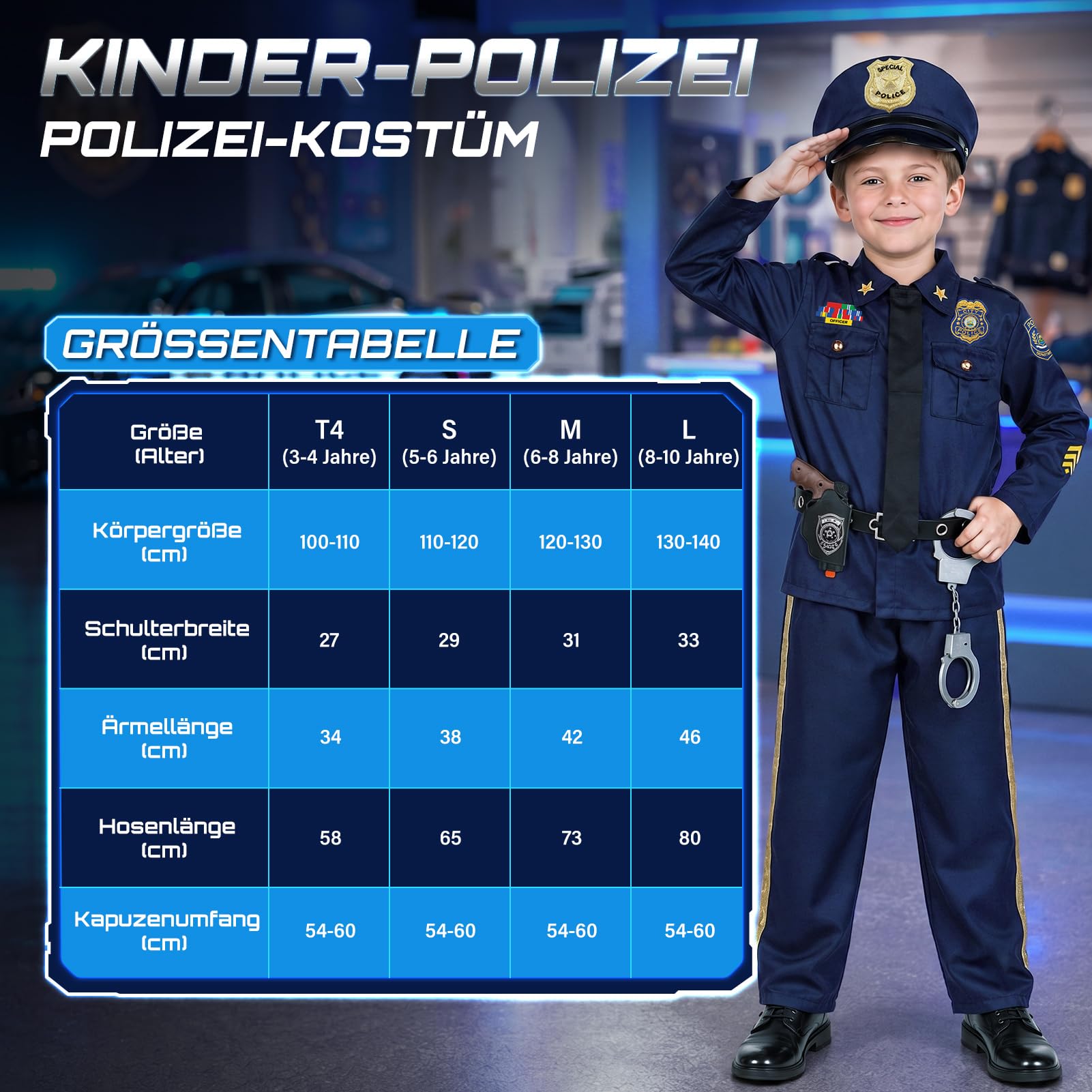 Joycover Polizei Kostüm Kinder mit 11 Stück Polizei Ausrüstung Spielzeug