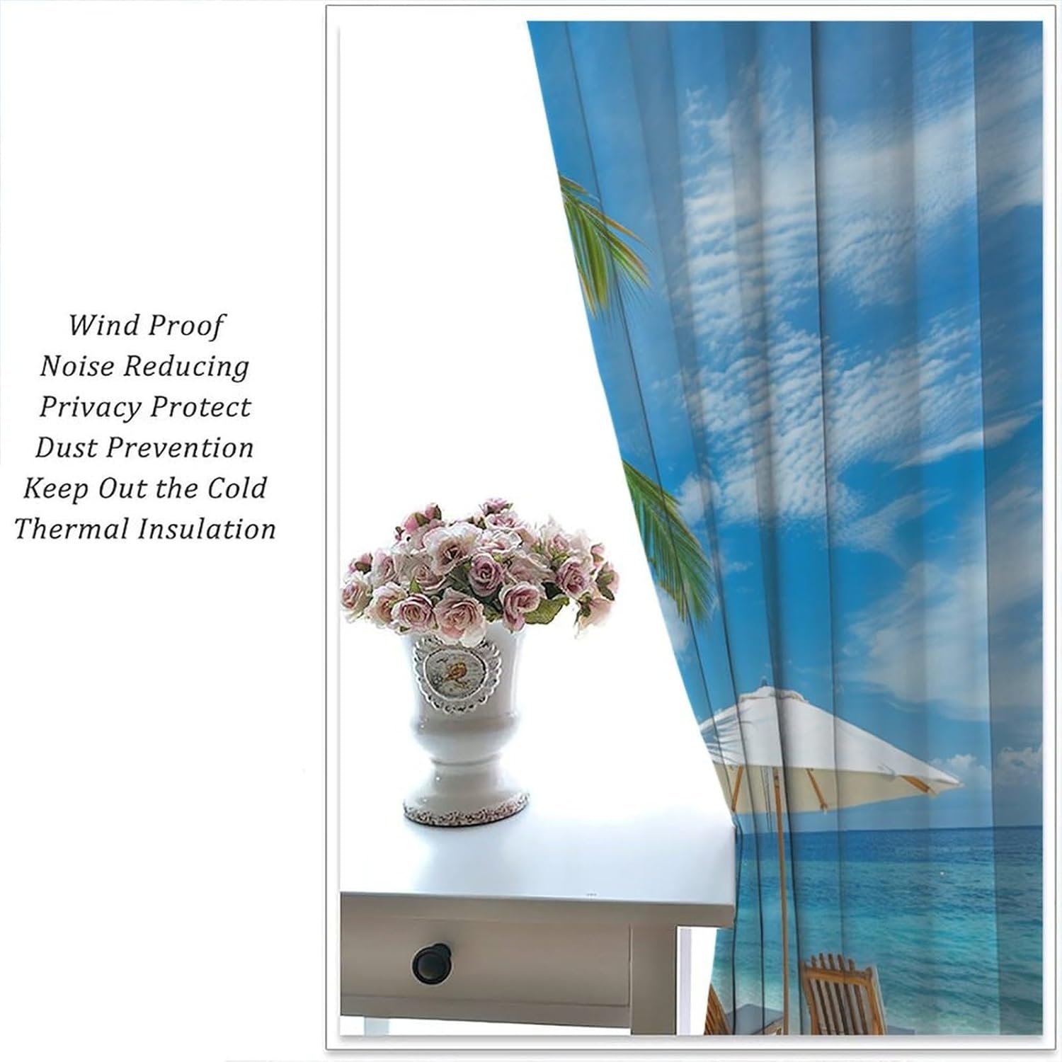 Fine Coastal Beach Blue Blackout Curtains for Living Room Bedroom, Palm Tree Ocean Sea Window Curtains Rod Pocket Thermal Insulated Window Drapes， 2 Panels, Each 21" W x 45" L