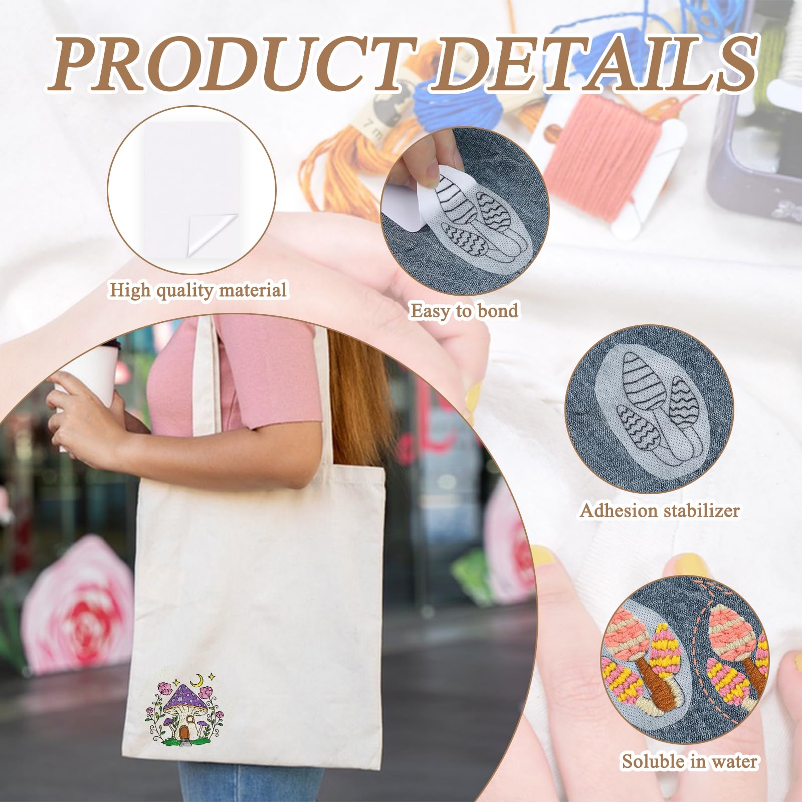 Carta Idrosolubile Per Ricamo Autoadesiva - 12 Fogli A4, Stabilizzatore Per Stampanti E Lavori A Mano - Foto 6