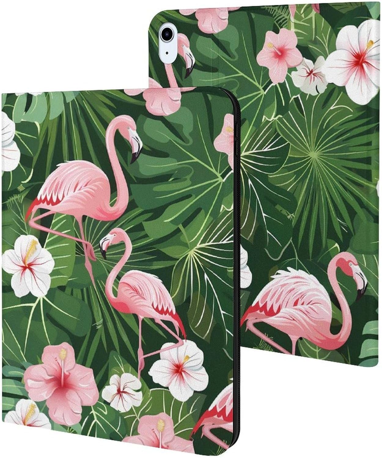 Flamingo Hibiscus Flowers Palm Leaves Printed Case Trifold Stand Protective Cover Compatible with ipad 2019/2020/2021(10.2in)