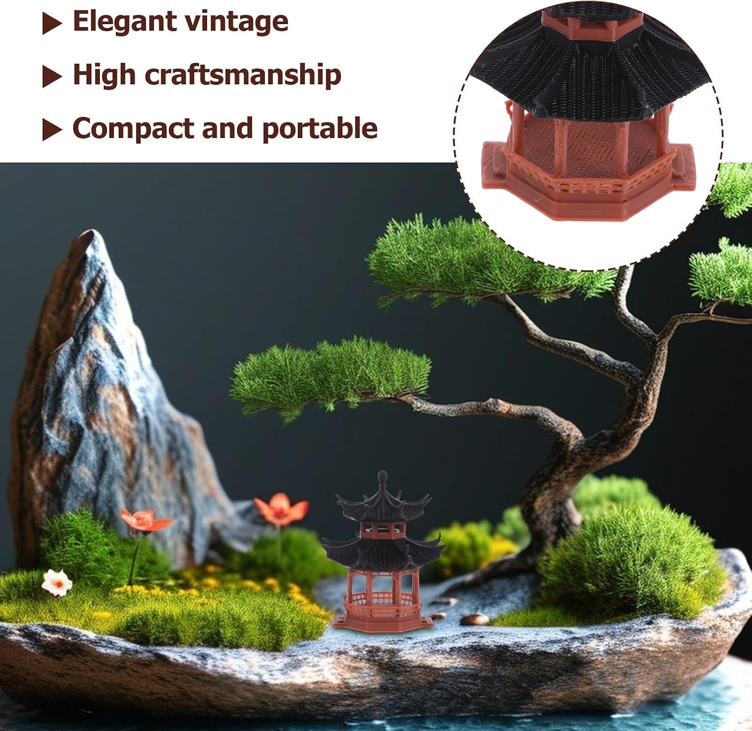 COLLBATH Vintage Coffee Plastic Pagoda Statue for Yard Aquarium Decor