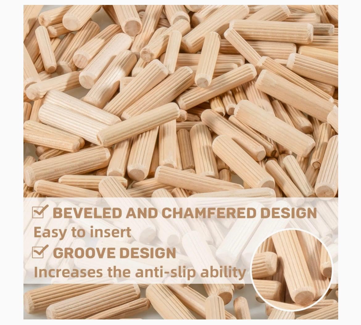 BLOOMAX® 6mm × 40mm Wooden Dowel Pins – Pack of 500 | Precision‑Cut Hardwood Fluted Pegs with Beveled Ends | Strong Straight Groove Pins for Furniture Joinery & Woodworking | Made in India — Amazon image 6
