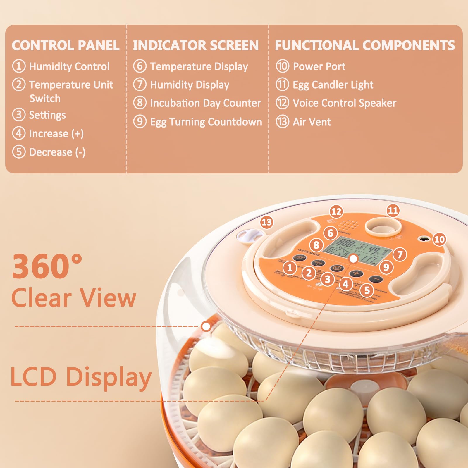 Incubadora controlada por voz para incubar huevos, 2 bandejas de huevos para 26 huevos de pollo o 59 huevos de codorniz, incubadora de huevos con giro automático de huevos y control de humedad