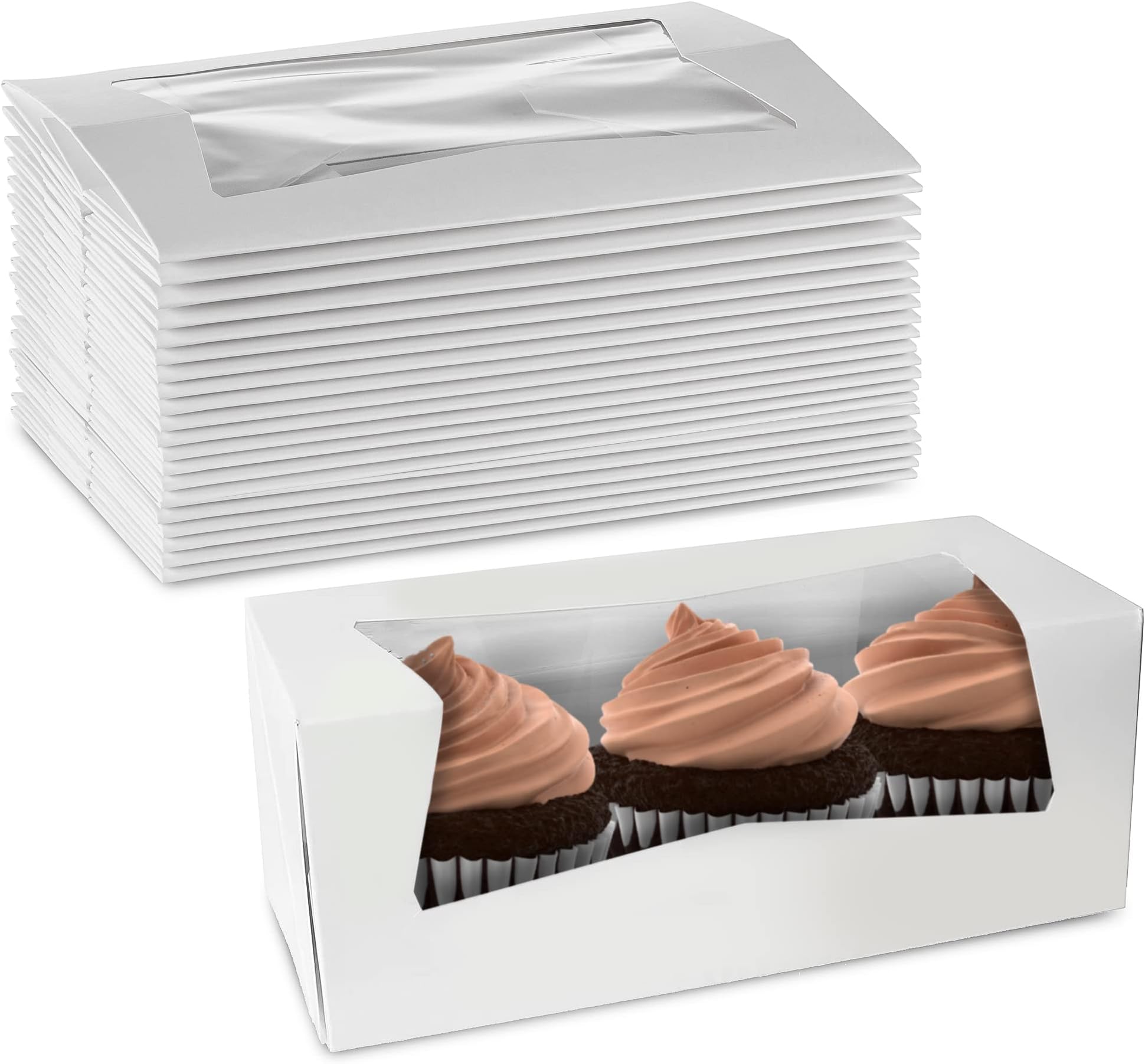 MT Products Cupcake Boxes With Window - White Bakery Boxes - Auto Pop-Up