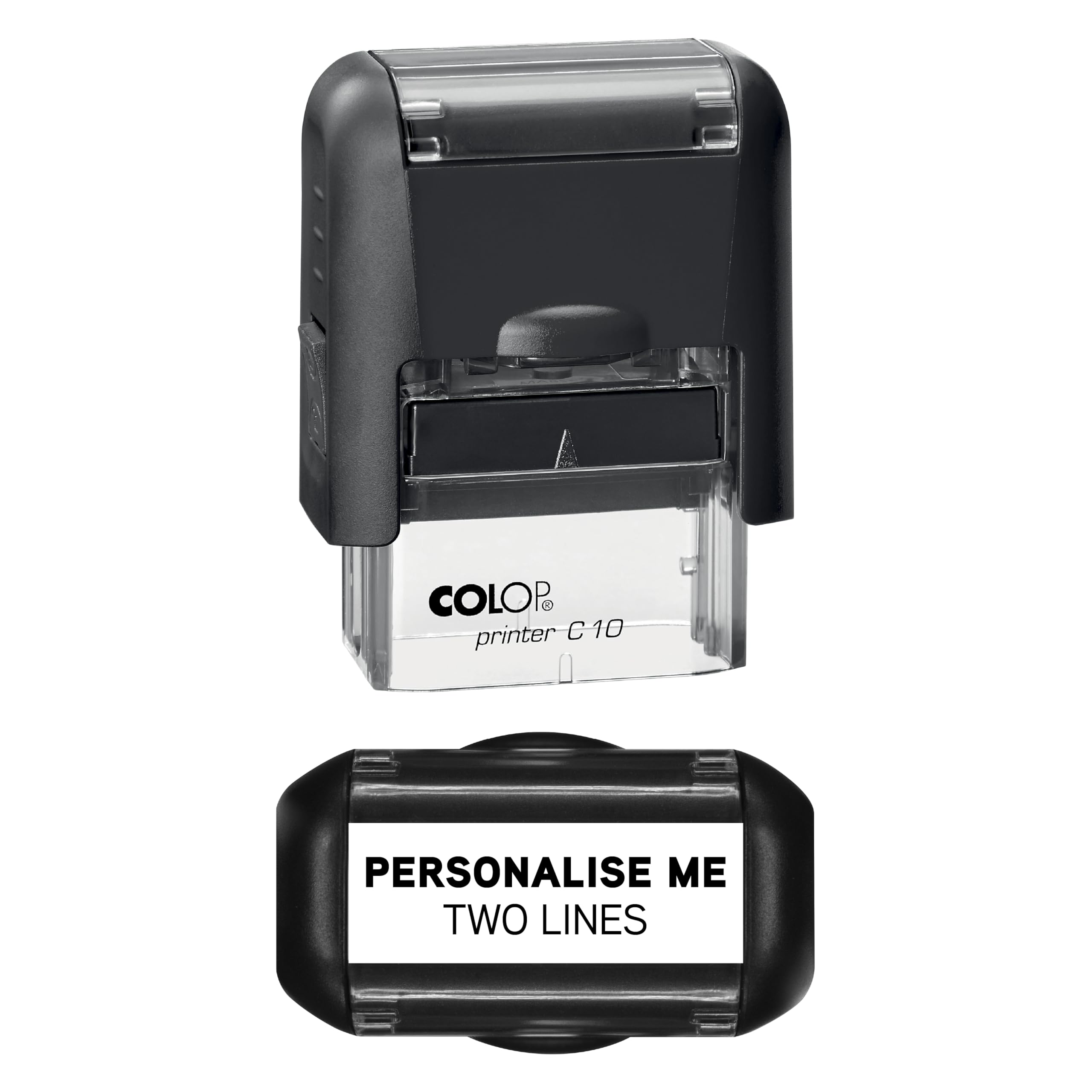 Obsesso Black Personalised Custom Made Self-Inking Business Company Address Rubber Ink Stamp - 26Mm X 9Mm (Two Lines Of Text)