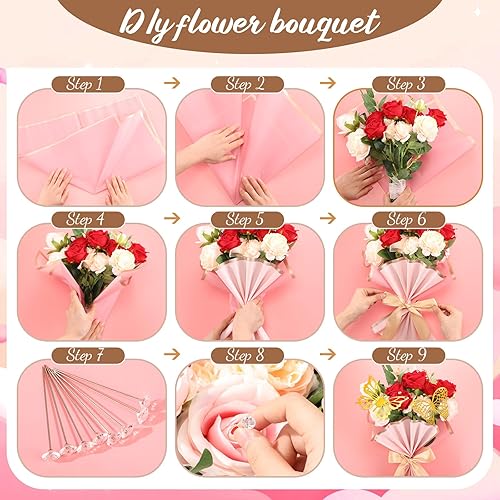 Miniatura 4 de Estune 312 piezas de papel de regalo de flores con borde dorado, coronas a granel para ramos de flores, ramilletes de boda, alfileres para flores 3D