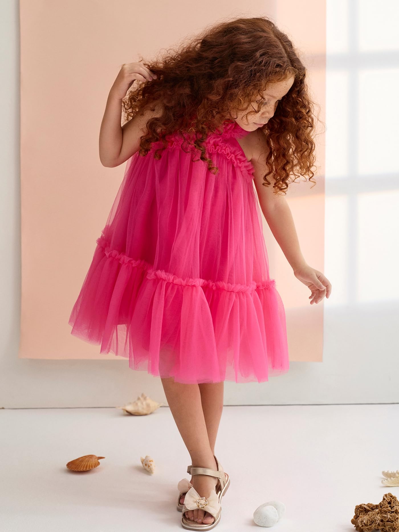 ABEL & Lula Vestido Tul Volantes para niña Fucsia