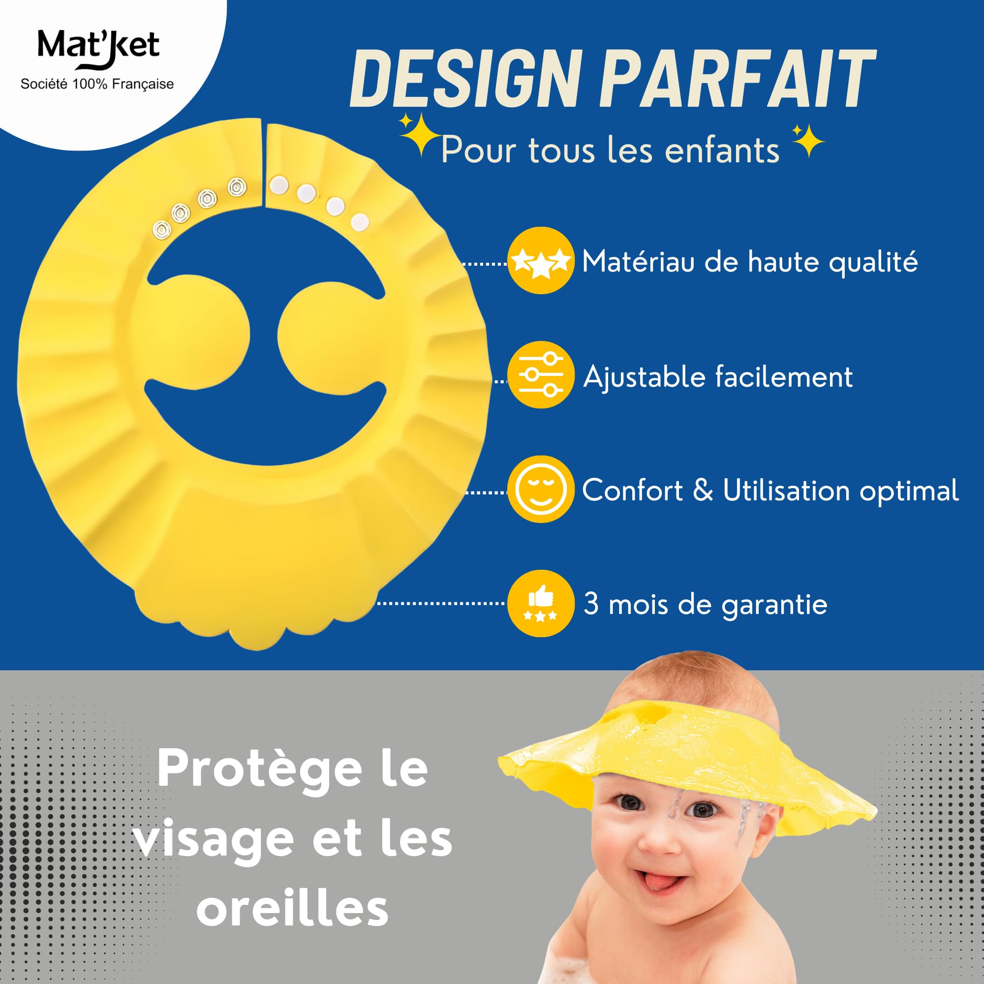 Casquette de Bain Enfant - Casquette De Bain Pour Bébé, Visière Bain, Chapeau Bebe, Idéal pour Shampoing Enfant et Douche Bebe