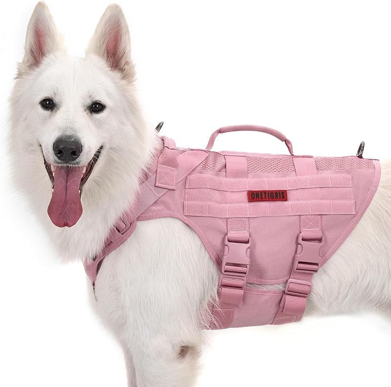 Peitoral Vest Tático para Cães OneTigris com Tela Respirável e Alças, Rosa, X-Large