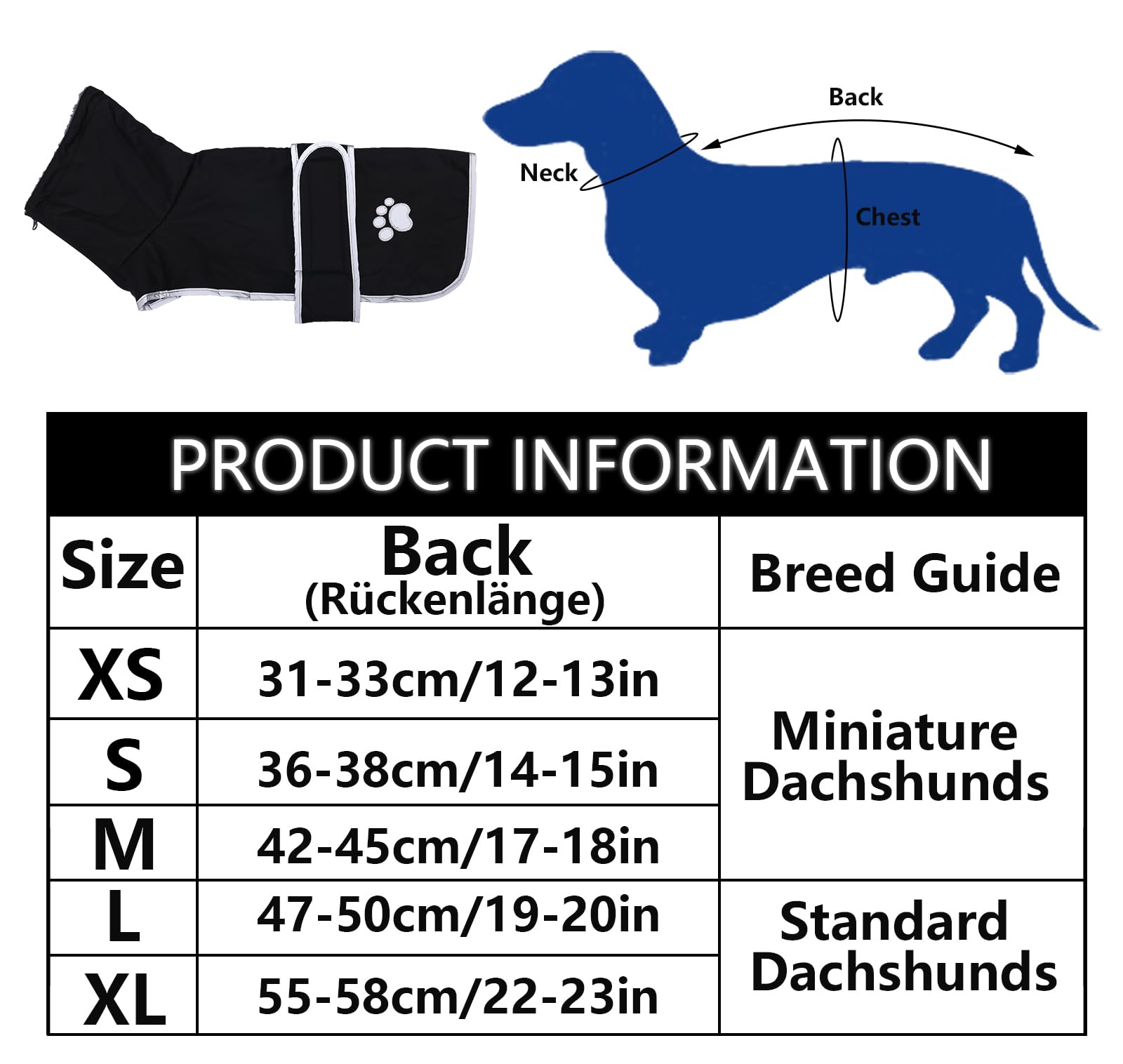 Dog Winter Coat Thermal Quilted Dachshund Coat,with warm flannel Lining,Geyecete waterproof Outdoor Dog Apparel with Adjustable Bands-Black-XS - Image 4