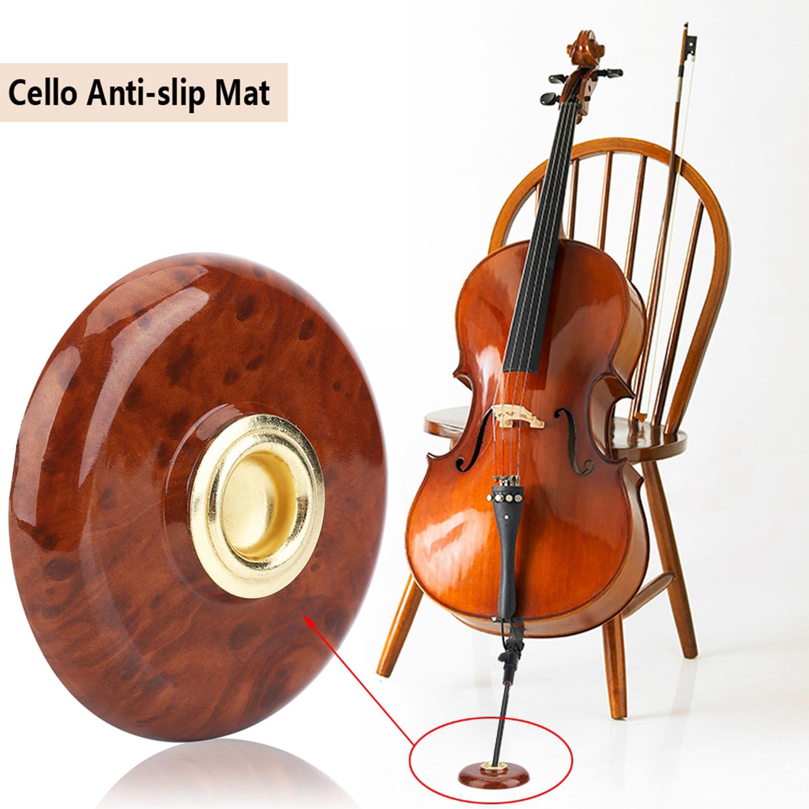Cello Anti Slip Mat, Cello Endpin Anchor Cello Endpin Rest Holder Stopper Metal Holder Floor Protector for Beginner Practice (Brown) - Image 4