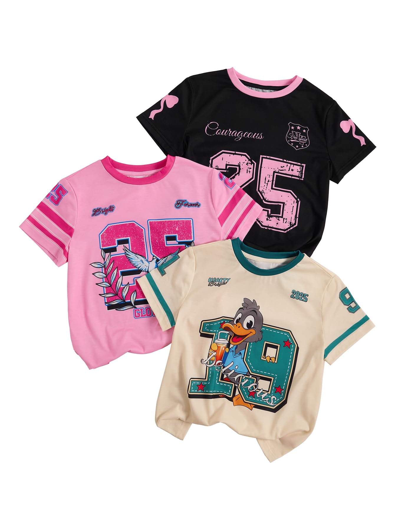 RoseSeek Girl's Shirts 3 Packs Graphic Tees Short Sleeve T Shirt