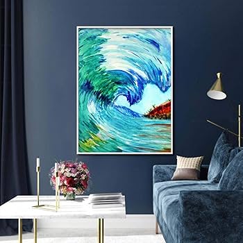 Amazon.co.jp: ハワイ絵画のオリジナルアート、オアフ島の水彩画の海の