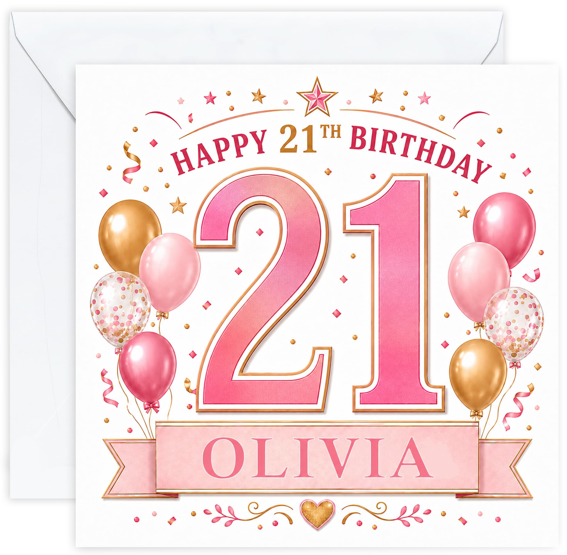 Personalised 21st Birthday Card for Her | Twenty First Birthday Card for 21 Year Old Women | Daughter Sister Niece Granddaughter Friend | Female Birthday Card with Name (Design 03)