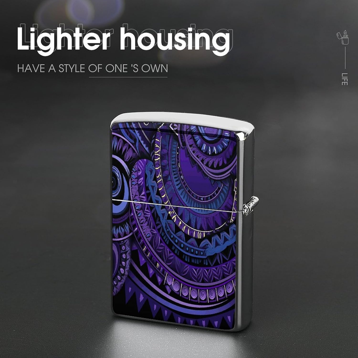 Purple Tribal Mandala Pattern Metal Lighter Case Cover Lighter Sleeve