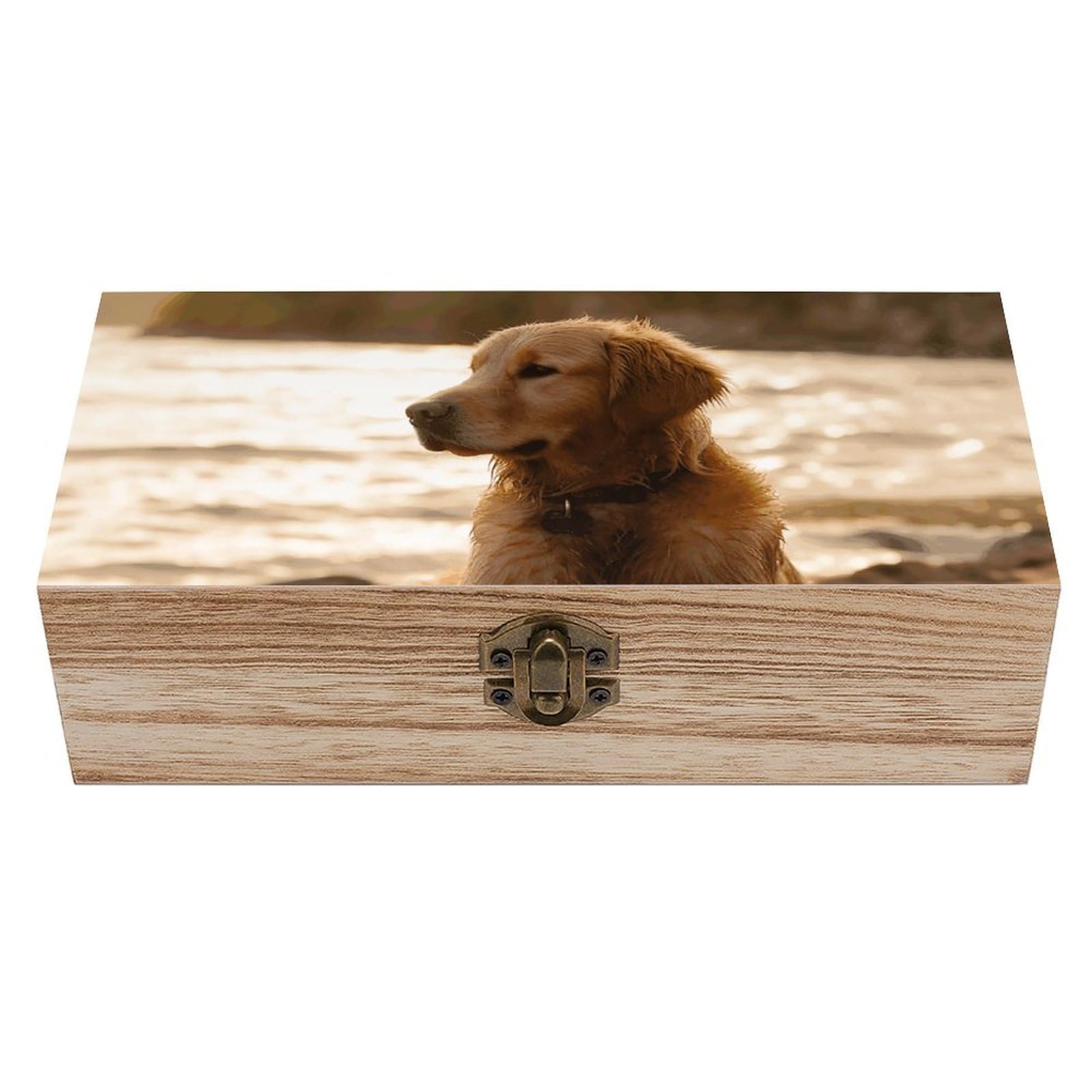 NONHAI Wooden Storage Box Retriever Wood Gift Box with Hinged Lid Vintage Decorative Jewelry Boxes Memory Box for Jewelry Art Hobbies Home Storage Treasure Keepsake Gift 7.9''x3.9''x2.3''