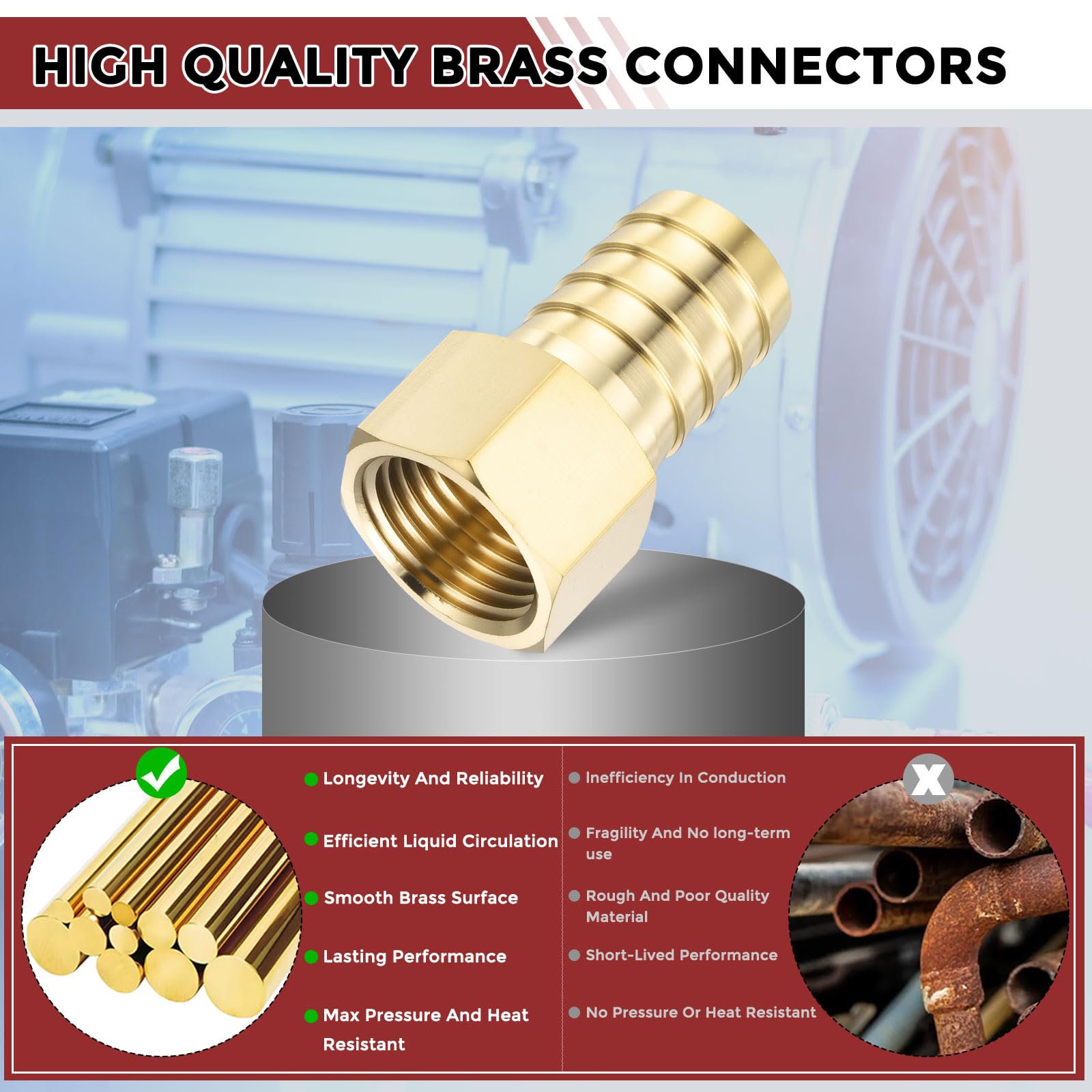 8 raccordi in ottone per tubo flessibile da 1,9 cm a 1,3 cm NPT | Connettore adattatore per macchine domestiche, vasche da bagno e sistemi di irrigazione