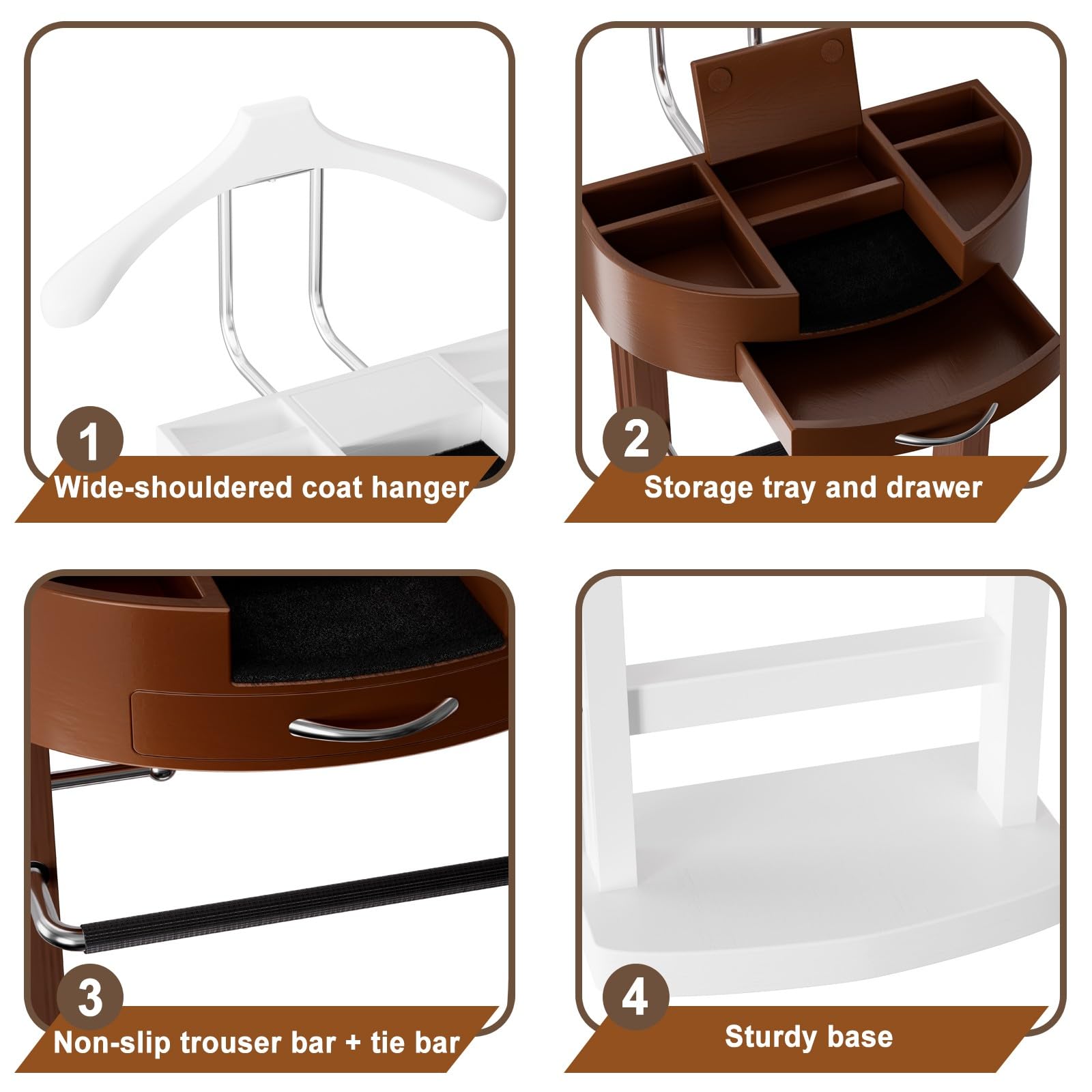 TrayEle - Servomuto da uomo in legno con supporto per abiti, per ingresso, camera da letto, ufficio, design robusto, 43 x 33 x 100 cm, ideale per nizing e accessori