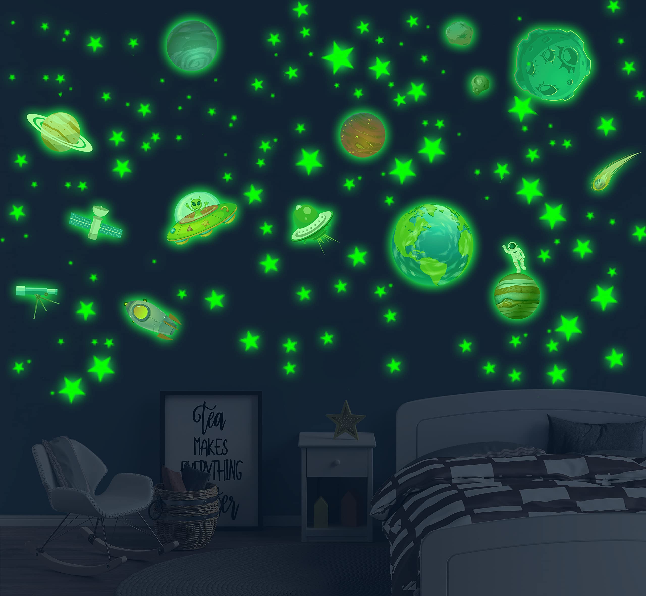 Glow in The Dark Stars for Ceiling, 786 Pcs Starry Sky Wall Decals, Luminous Planets and Rockets Stickers for Nursery, Space Decoration for Boys Girls Bedroom Playroom