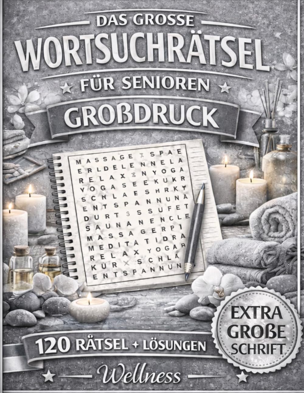 XXL Wortsuchrätsel für Senioren – Großdruck Wellness Buch: 120 entspannende Rätsel für Erwachsene – große Schrift, leicht lesbar, fördert Gedächtnis und Konzentration
