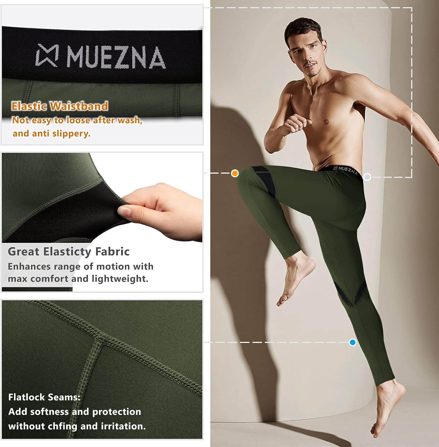 Muezna Men's Thermal Top and Bottom Set Underwear Long Johns Base Layer with Soft Fleece Lined - Image 2