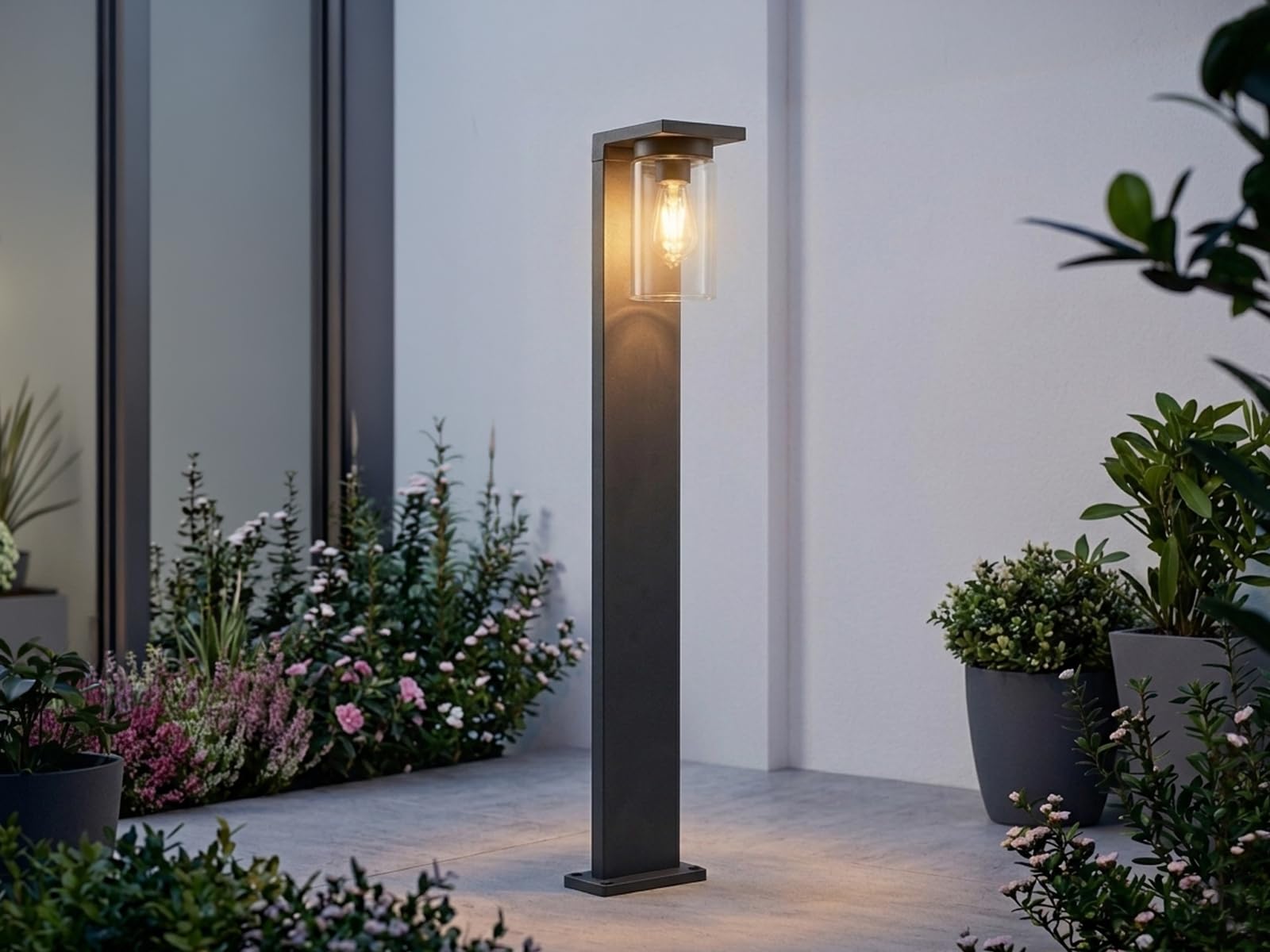 meineWunschleuchte Garten-Laterne Schwarz, Wegeleuchte Gartenbeleuchtung, | Höhe 100cm, mit E27 LED, Landhausstil Außenlaterne Wegbeleuchtung für Einfahrten, Gartenwege und Terrasse IP44