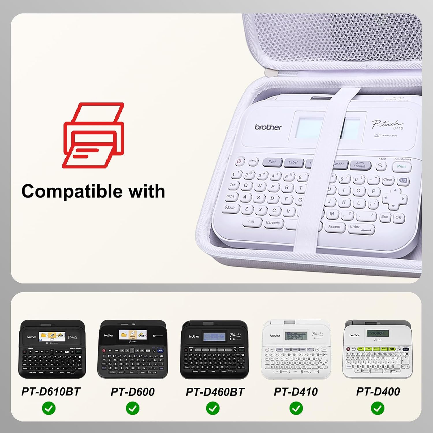 LTGEM Case Compatible with Brother P-Touch PT- D610BT / PT-D410 / PT-D460BT / PTD600 / PTD400AD Label Maker, White - Image 2