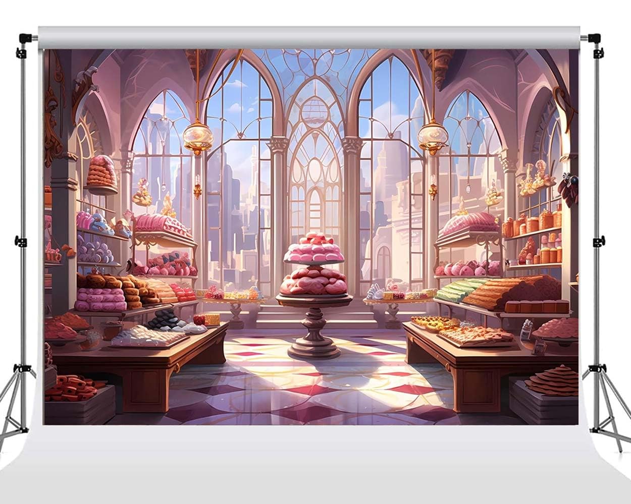 Bakery Backdrop Bread Dessert in Showcase Background Sweets Shelves Dessert Bar Photo Background Newborn Baby Shower 1st Birthday Cake Table Backdrops Room Wall Hanging Photo Background,7X5FT