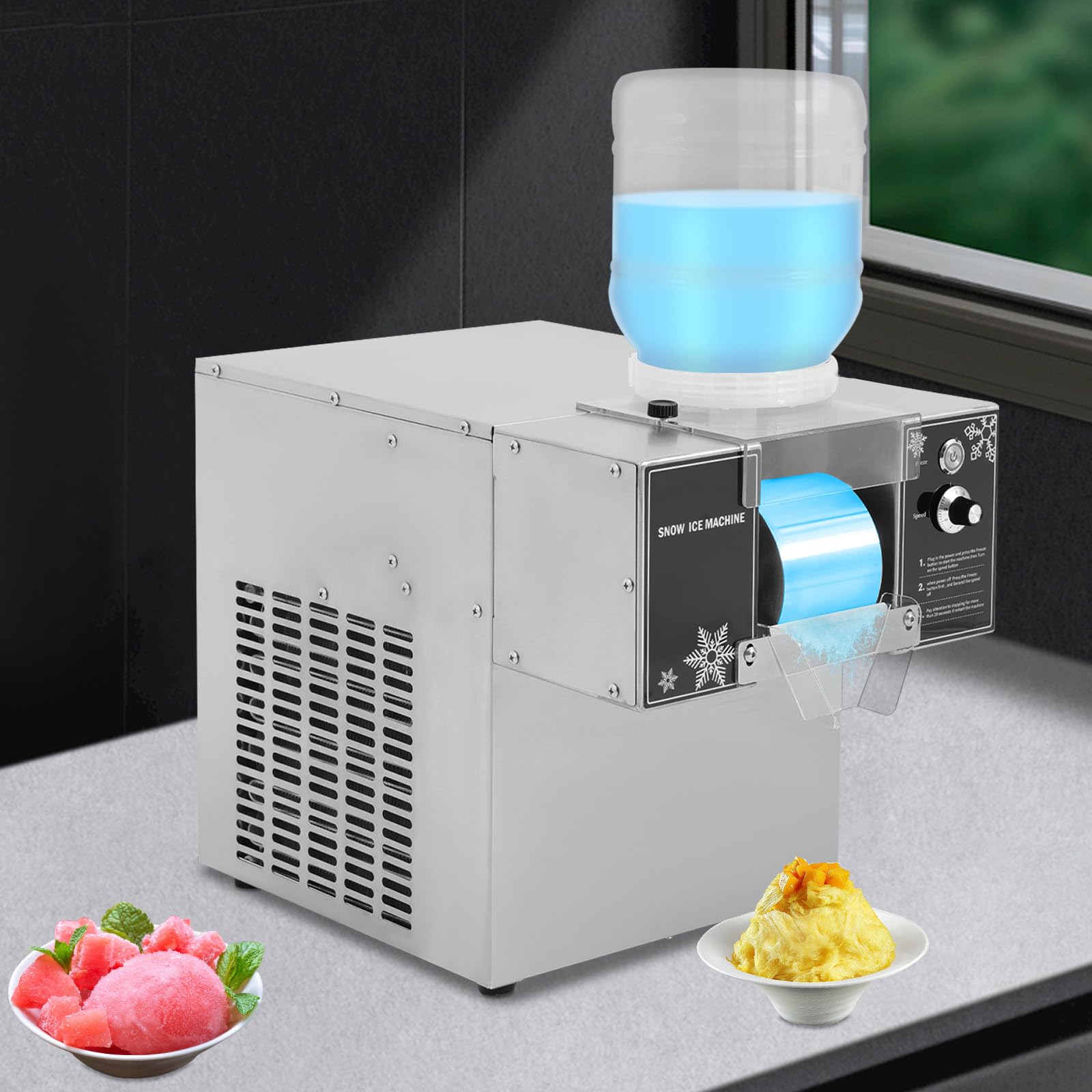 60kg/24h Mini Schnee-Eis-Maschine Rasiermaschine Schneeflocken-Eis-Maschine Bingsu-Maschine, mechanisch mit Luftkühlsystem