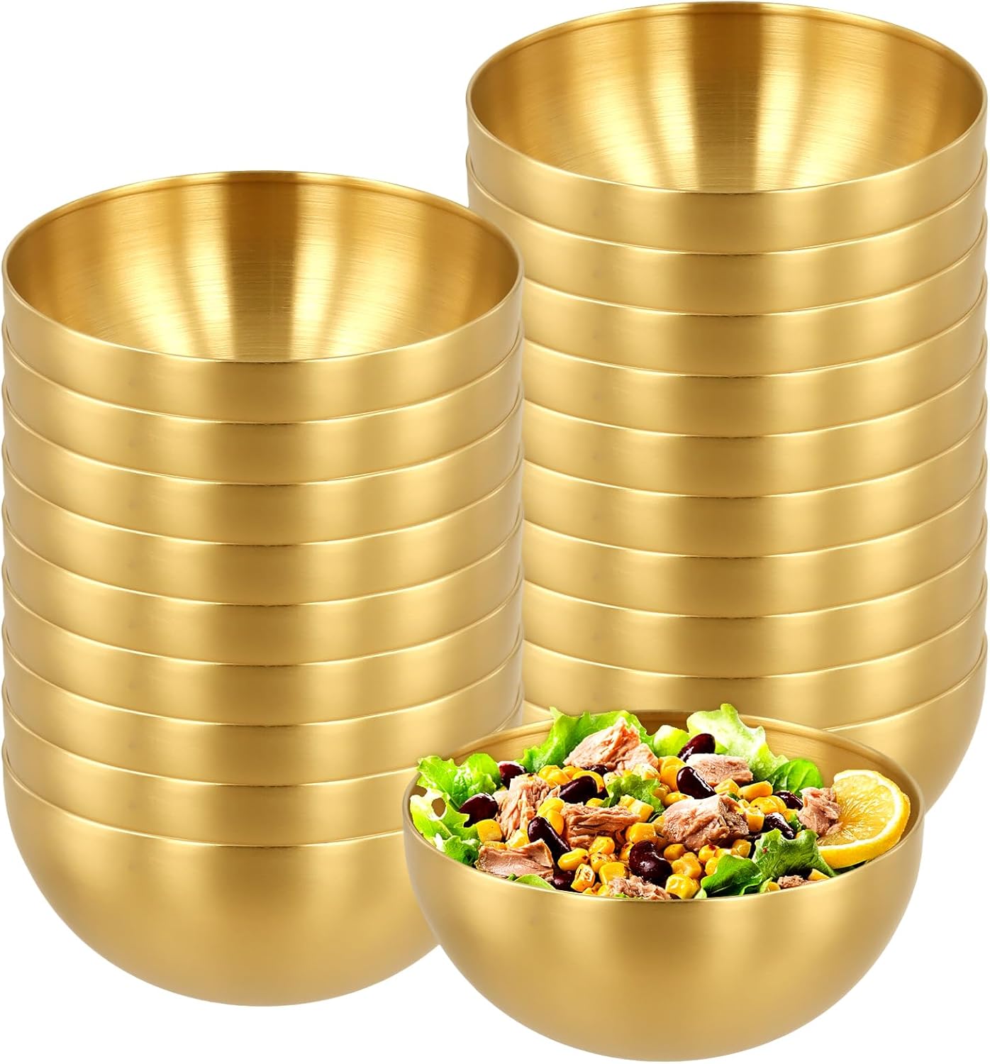 20 PCS Gold Mixing Bowls, 24oz Stainless Steel Round Salad Soup Fruit Bowls for Storing, Cooking, Serving, 6 x 2.8 inch