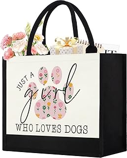 GevGuxLuo Canvas Tote Bag, Cute Dog Gifts for Dog Lover, Aesthetic Beach Bag Reusable Grocery Bag, Dogs Themed Birthday Christmas Gift for Daughter Friends Sisters Bestie