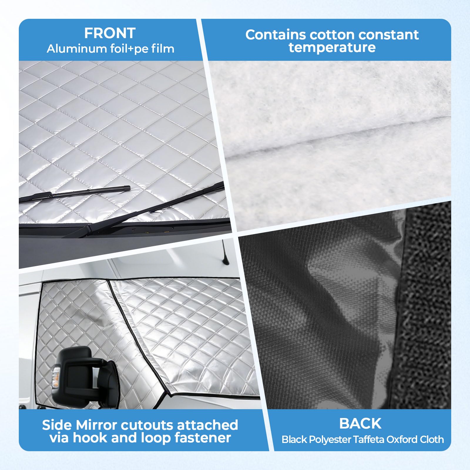Telone di protezione termica esterna per Fiat Ducato X250/290 per Peugeot Boxer 2006-2022, colore argento, isolamento parabrezza anteriore con apertura, parabrezza oscurante, paraneve, ghiaccio