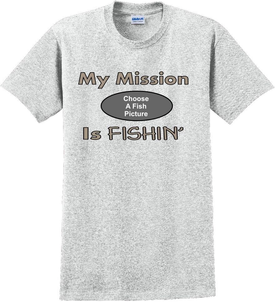 Custom My Mission Is Fishin' on T-shirt, adult large, ash