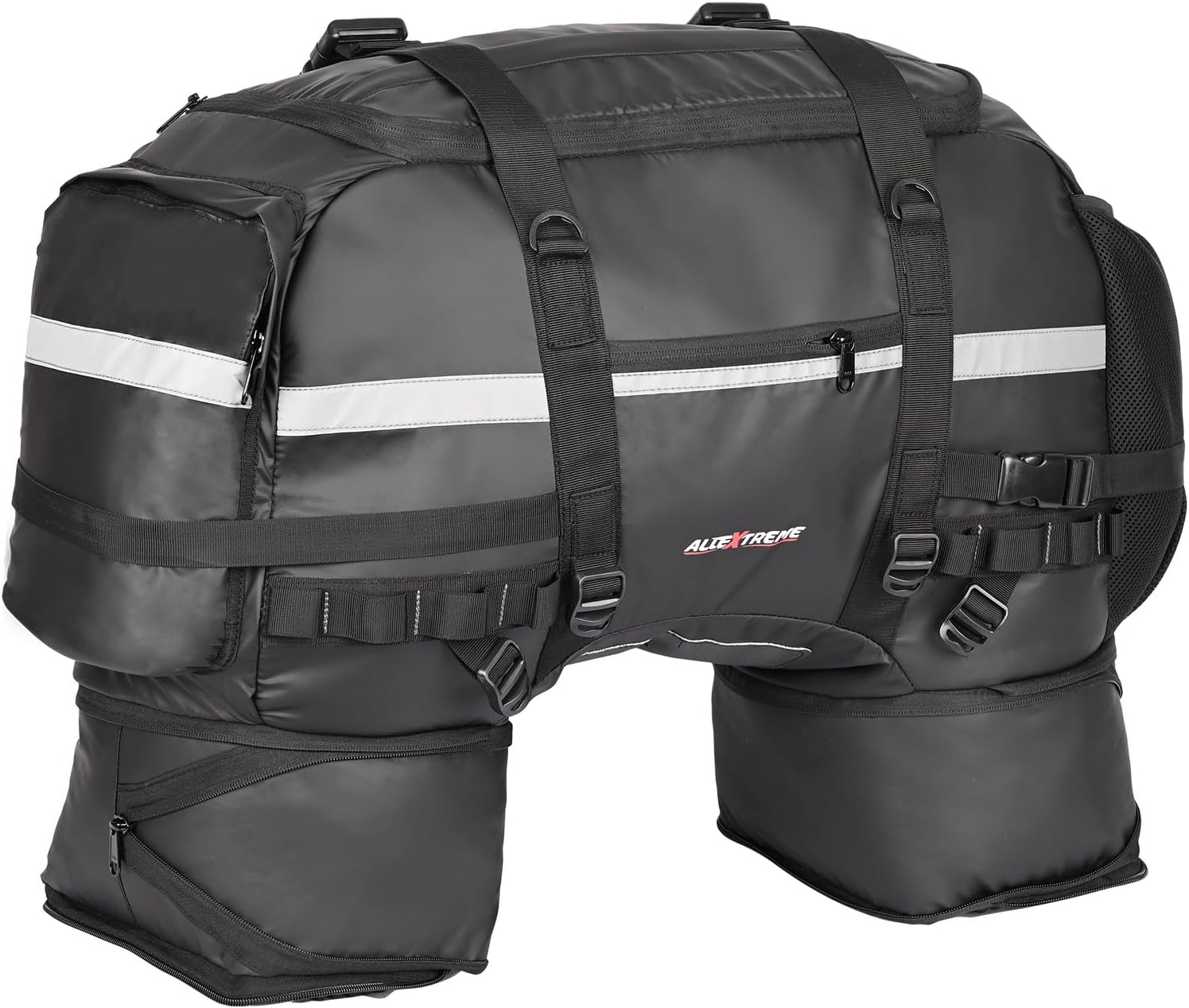 - Allextreme 65L Waterproof Motorcycle Tail Bag Universal Rear Carrier Saddle Bag with Rain Cover, Expandable Multi-Compartment Storage & Polyester Build Touring Luggage Bag for All Bikes (Black)