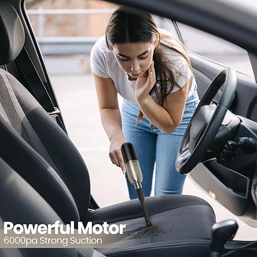 Miniatura 2 de TIMONK Aspiradora de mano pequeña sin cable, portátil, con succión de alta potencia de 6000 Pa, ultraligera, inalámbrica Carro recargable, mini