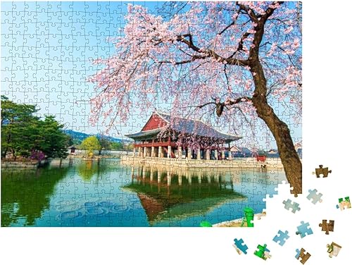 Miniatura 2 de Gyeongbokgung Palace with Cherry Blossom in Spring, Korea... Rompecabezas con 500 piezas