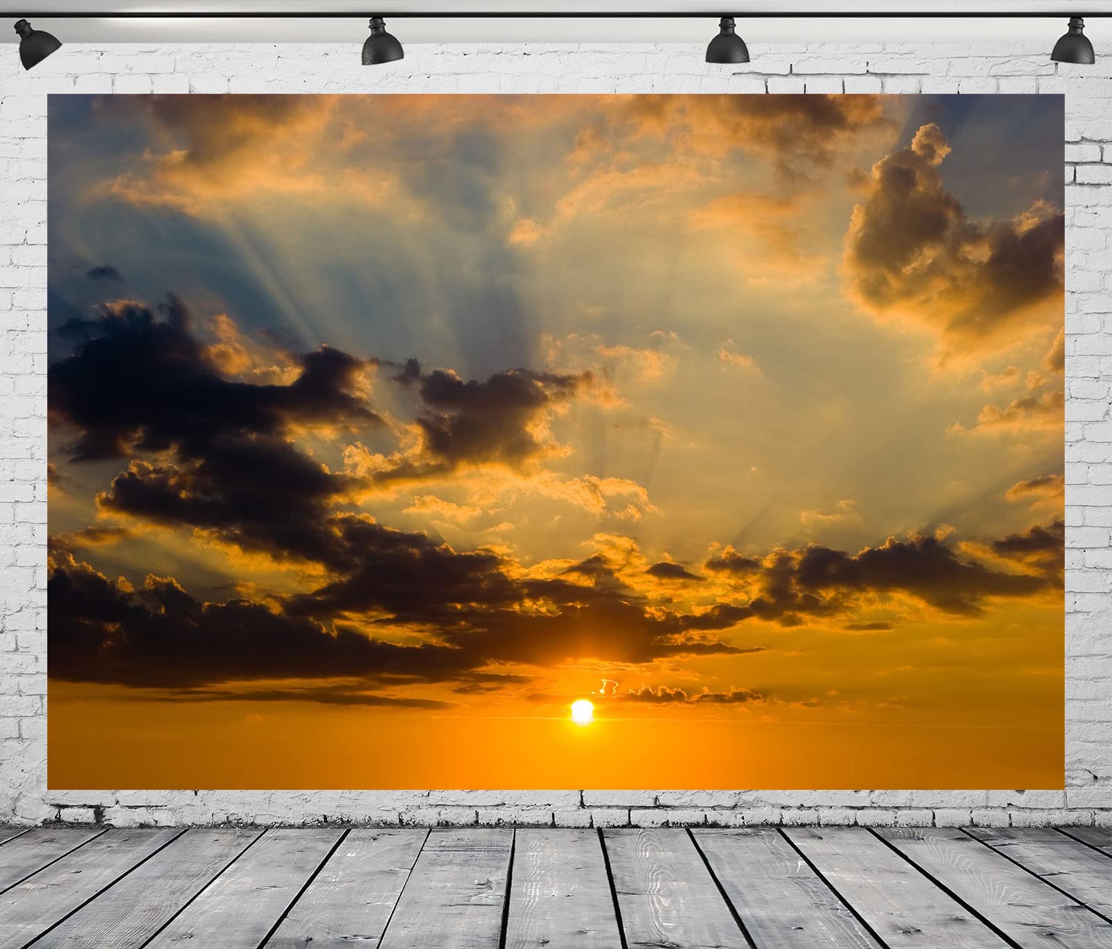 CORFOTO 8x6ft Fabric Cloudy Sunrise Sky Backdrop Glowing Clouds Dusk Sunset Sunlight Photography Background Dark Clouds Nature Scenery Photo Backdrop