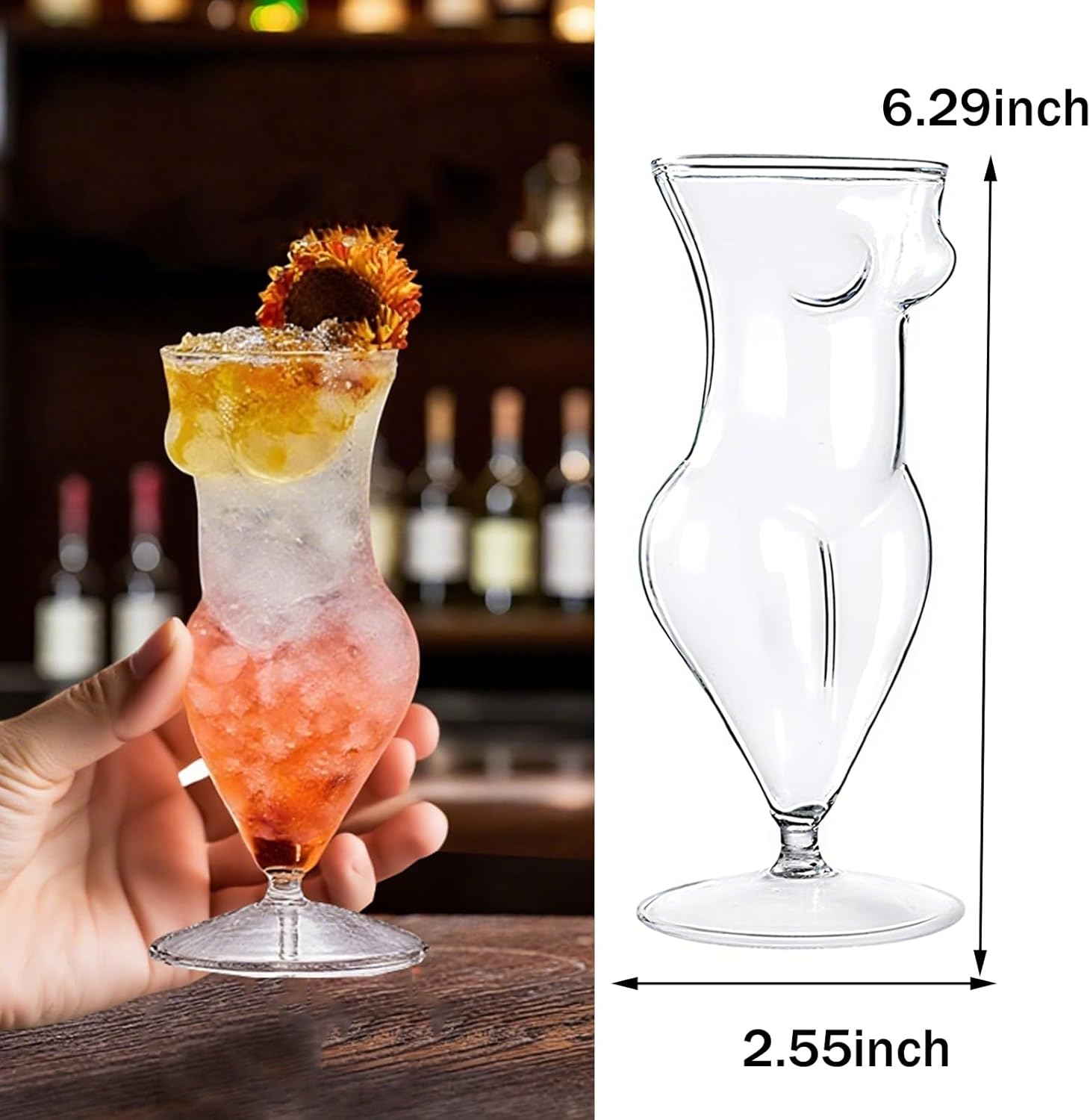 4 PCS White Wine Glasses,Glass Highball Glasses, Body Glasses Set of 4,Uniquely Shaped Cocktail Glasses Beer Cup for Parties, Homes, Bars, Clubs, Restaurants, Hotel Venue (2.55 * 6.29 inch) - Image 2