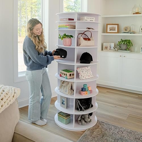 Miniatura 3 de Torre de zapatero giratorio 360-32 pares, 8 niveles, torre giratoria accesible para zapateros. Torre de almacenamiento giratoria, estantería,
