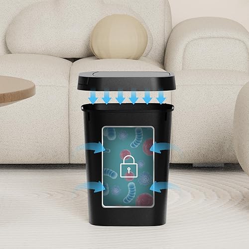 Miniatura 5 de Paquete de 3 cubos de basura pequeños para baño con tapa, 2.6 galones delgado con tapa emergente, papelera de plástico de 10 litros para dormitorio,