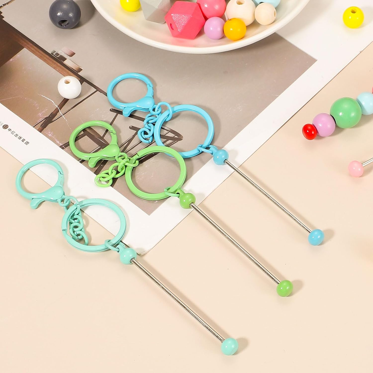 PATIKIL Beadable Keychains, Metal DIY Beaded Keychain Making Kit with Key Rings Chain Bars with Lobster Hook for DIY Crafts - Image 5