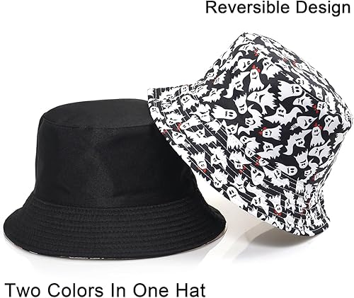 Miniatura 7 de Sombrero de pescador de Halloween, sombrero de playa para el sol, divertido sombrero de pesca para mujer, reversible de doble cara